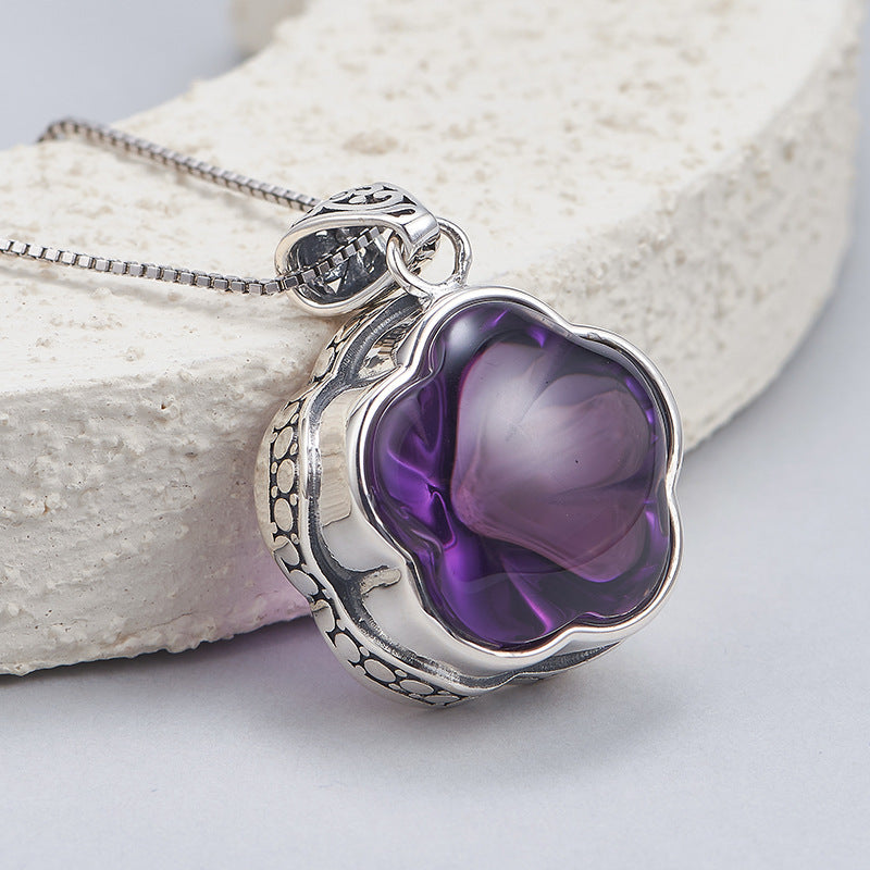 Plum Blossom Amethyst Pendant | 925 Sterling Silver | Delicate Necklace