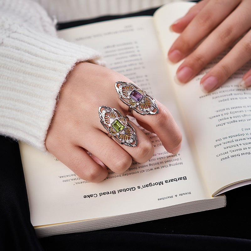 Vintage Amethyst Ring | 925 Sterling Silver | Hollow Court Style Adjustable Ring