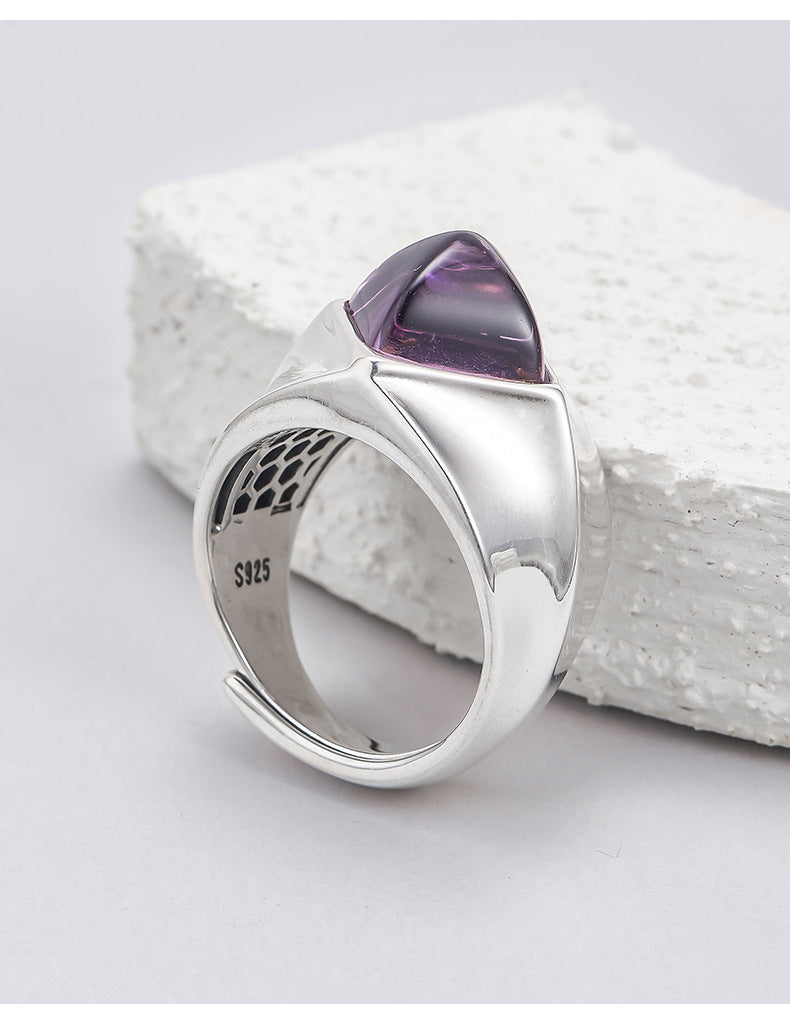 Amethyst Sugar Tower Ring | 925 Sterling Silver | Unique Adjustable Ring