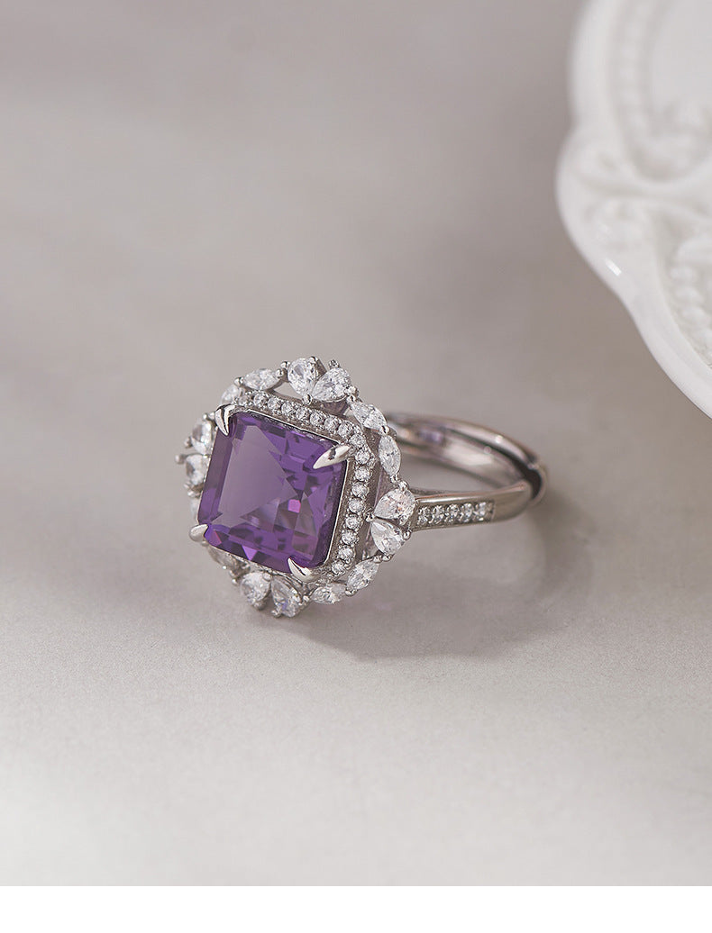 925 Sterling Silver Square Amethyst Ring