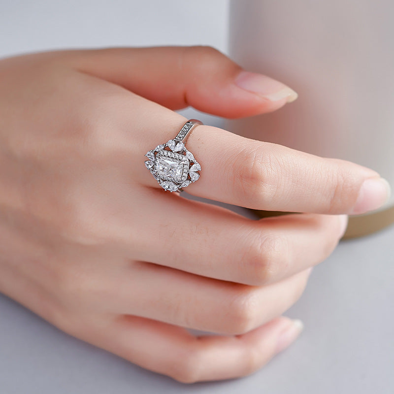 Moissanite Engagement Ring | 925 Sterling Silver | Adjustable Geometric Ring