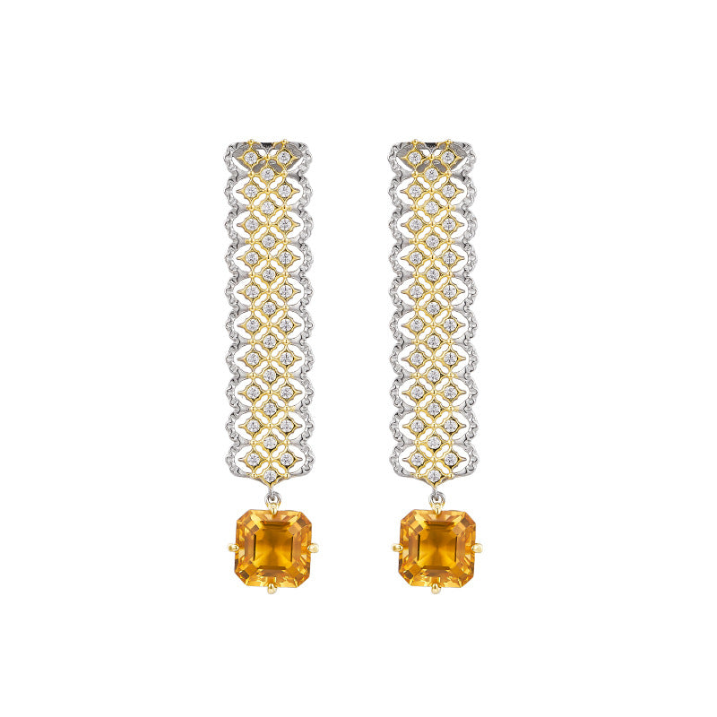 Citrine Long Drop Earrings | 925 Sterling Silver | Italian Craftsmanship
