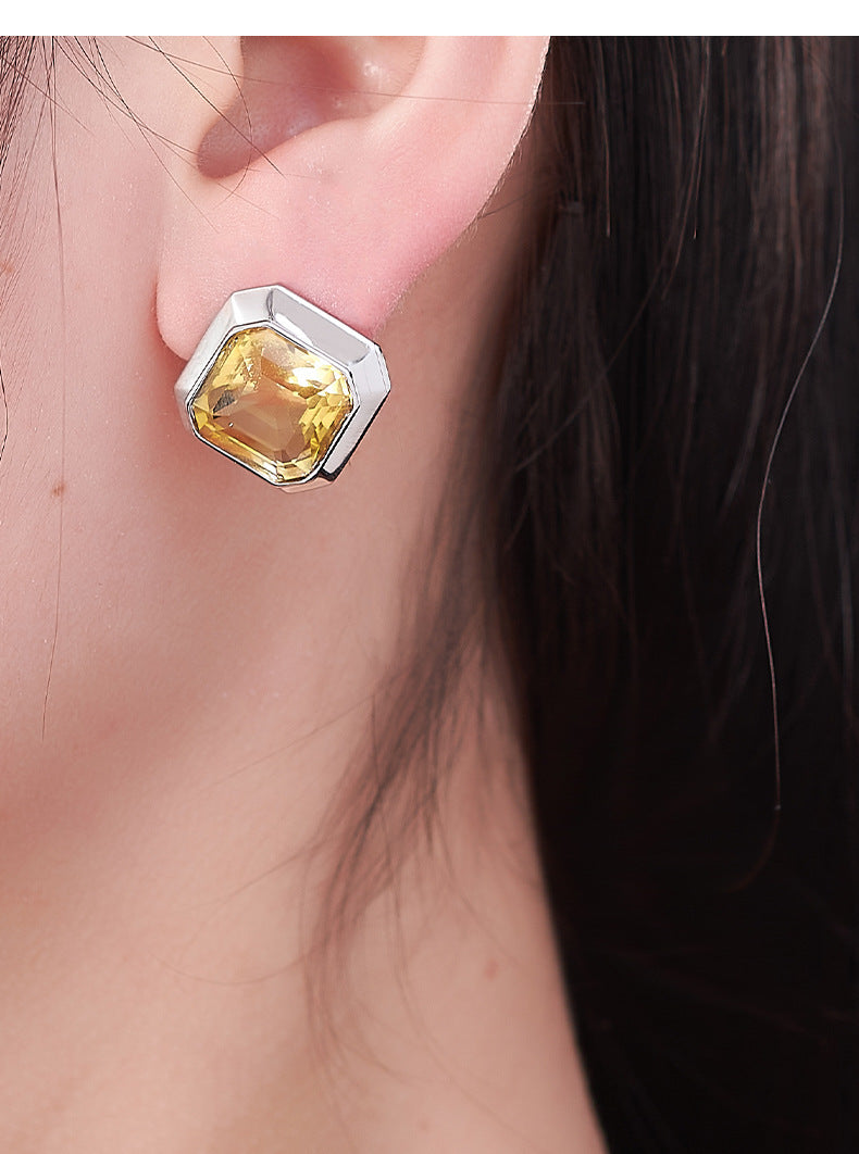 925 Sterling Silver Faceted Citrine Marquise Stud Earrings