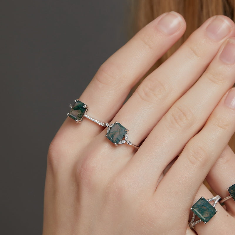 Natural Moss Agate Ring | 925 Sterling Silver | Boho Green Gemstone Ring