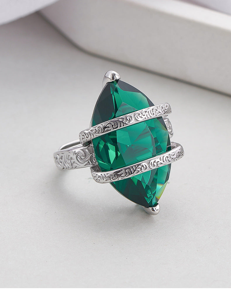 925 Sterling Silver Geometric Amethyst Open Ring