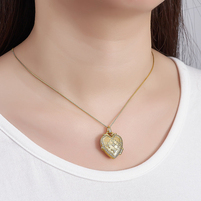 Love Photo Box Pendant - 925 Silver Couple Memorial Necklace - Unisex Accessory