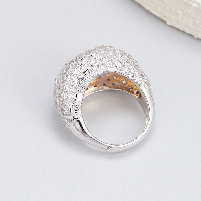 S925 silver super flash full diamond natural citrine ring heavy industry personalized design open index finger ring