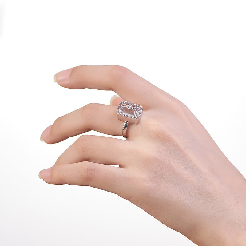 Square Wrapped Quartz Ring - 925 Sterling Silver Wire-Wrapped Adjustable Band