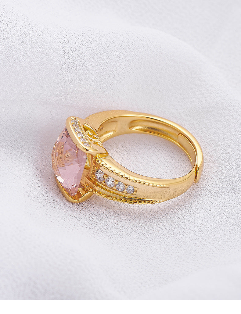 Faceted Amethyst Square Ring - 925 Sterling Silver Adjustable Open Band with Citrine Accents
