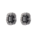 Arabesque Onyx Studs - Intricate Sterling Silver Filigree with Black Gemstone