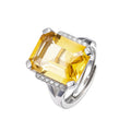 S925 Silver Delicate Fashion Cut Citrine Geometric Open Ring Simple Versatile Temperament Square Index Finger Ring Women