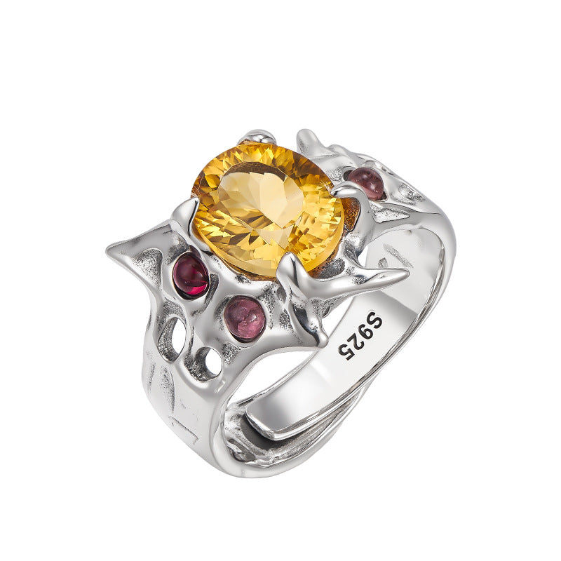 Citrine Open Ring | 925 Sterling Silver | Super Seven Crystal Ring