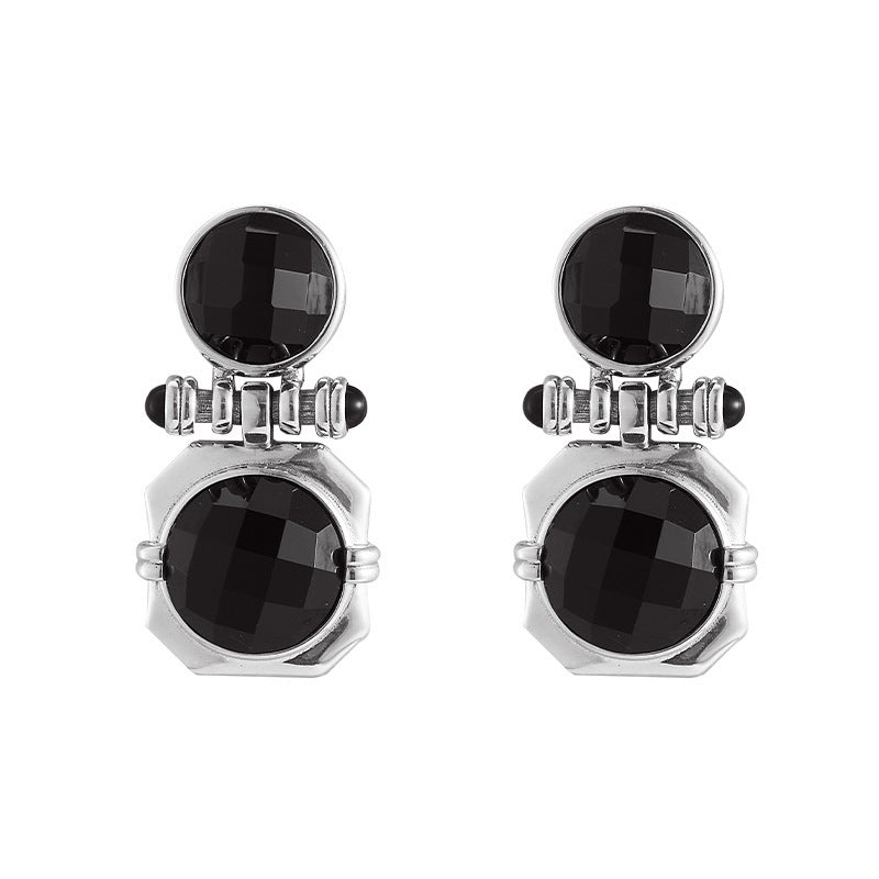 Faceted Onyx Stud Earrings - Solid 925 Silver Setting