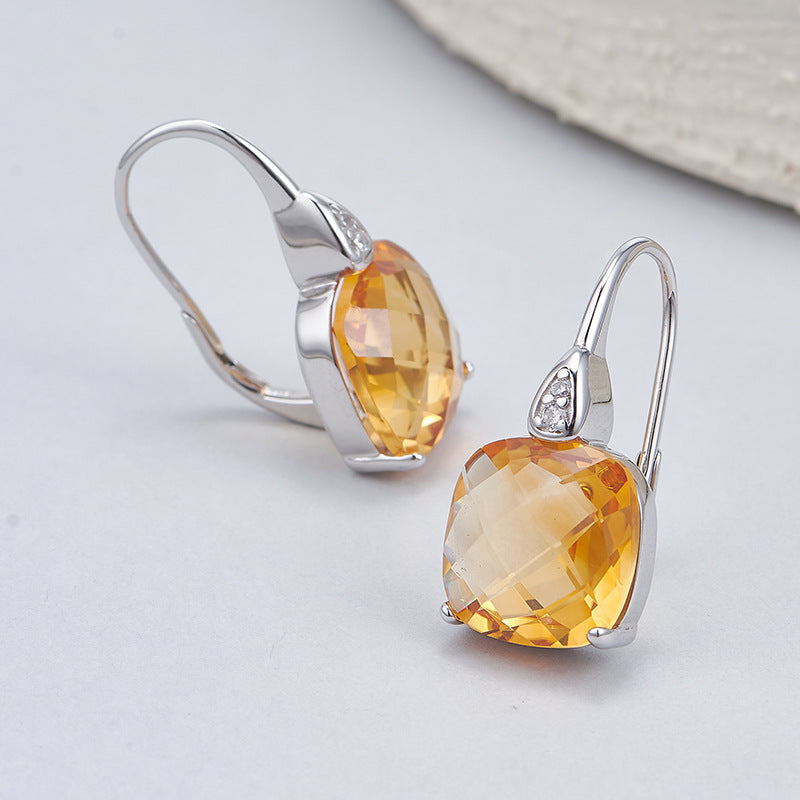 Citrine Square Earrings | 925 Sterling Silver | Minimalist Stud Earrings