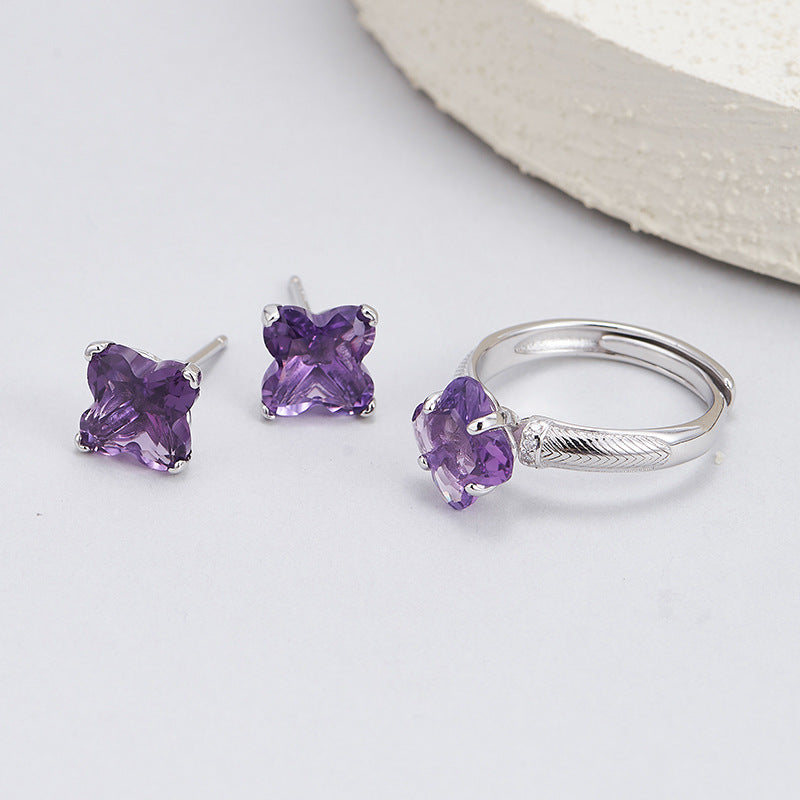 S925 silver natural amethyst ring, high-end exquisite and versatile open index finger ring women's jewelry gift