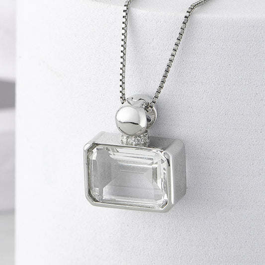 Square Crystal Pendant Necklace - 925 Silver Sugar Cube - Minimalist Perfume Bottle Design