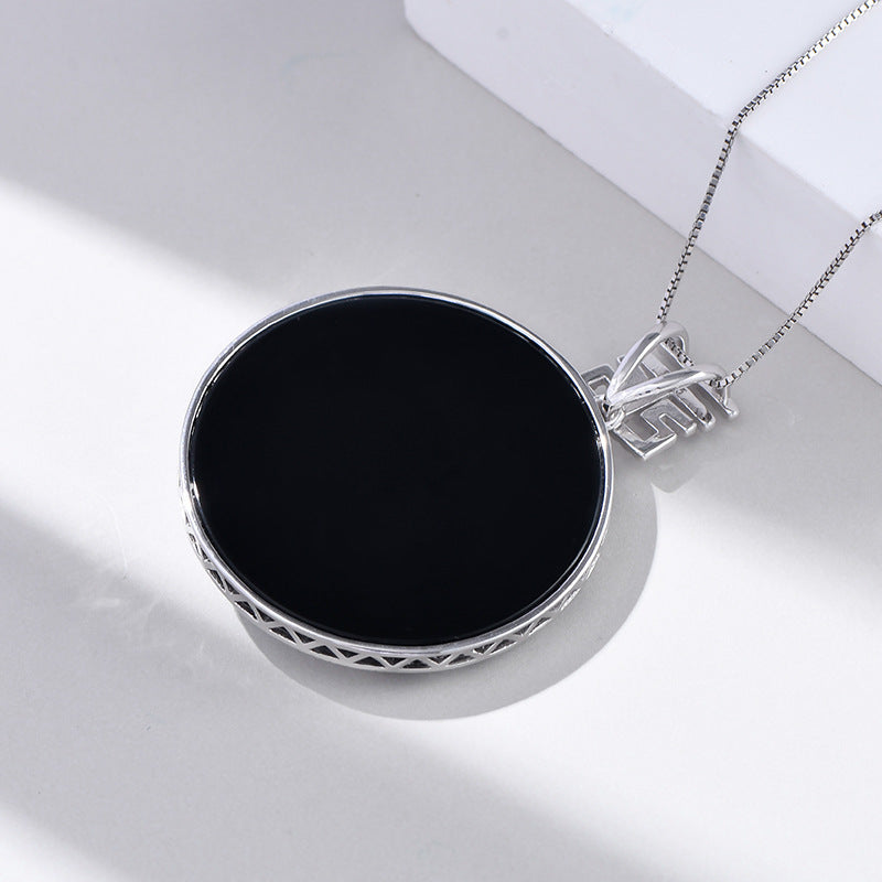 925 Sterling Silver Leopard Black Onyx Pendant Necklace - Statement Design