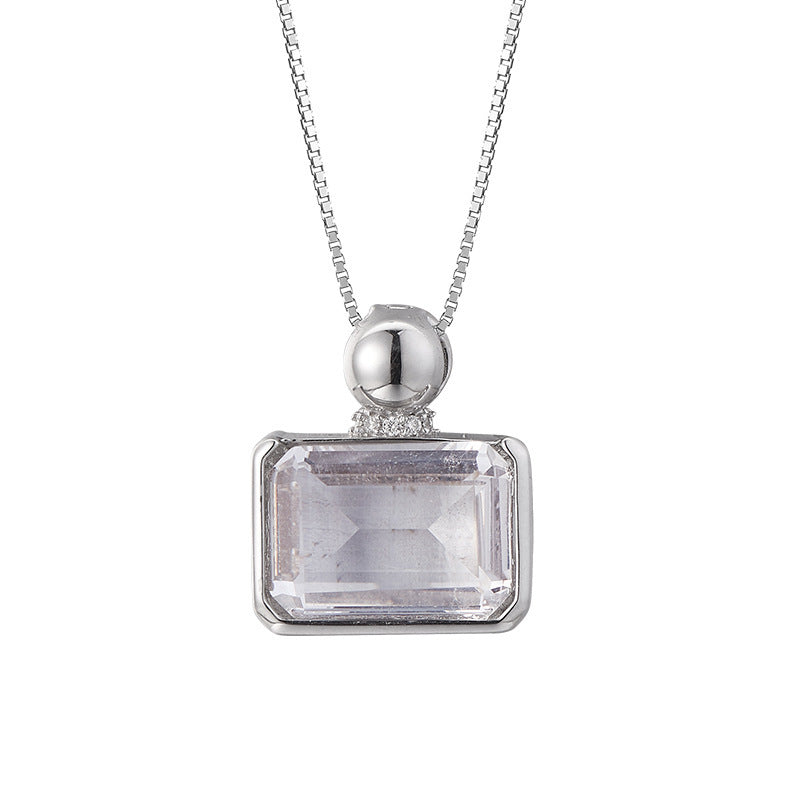 Square Crystal Pendant Necklace - 925 Silver Sugar Cube - Minimalist Perfume Bottle Design