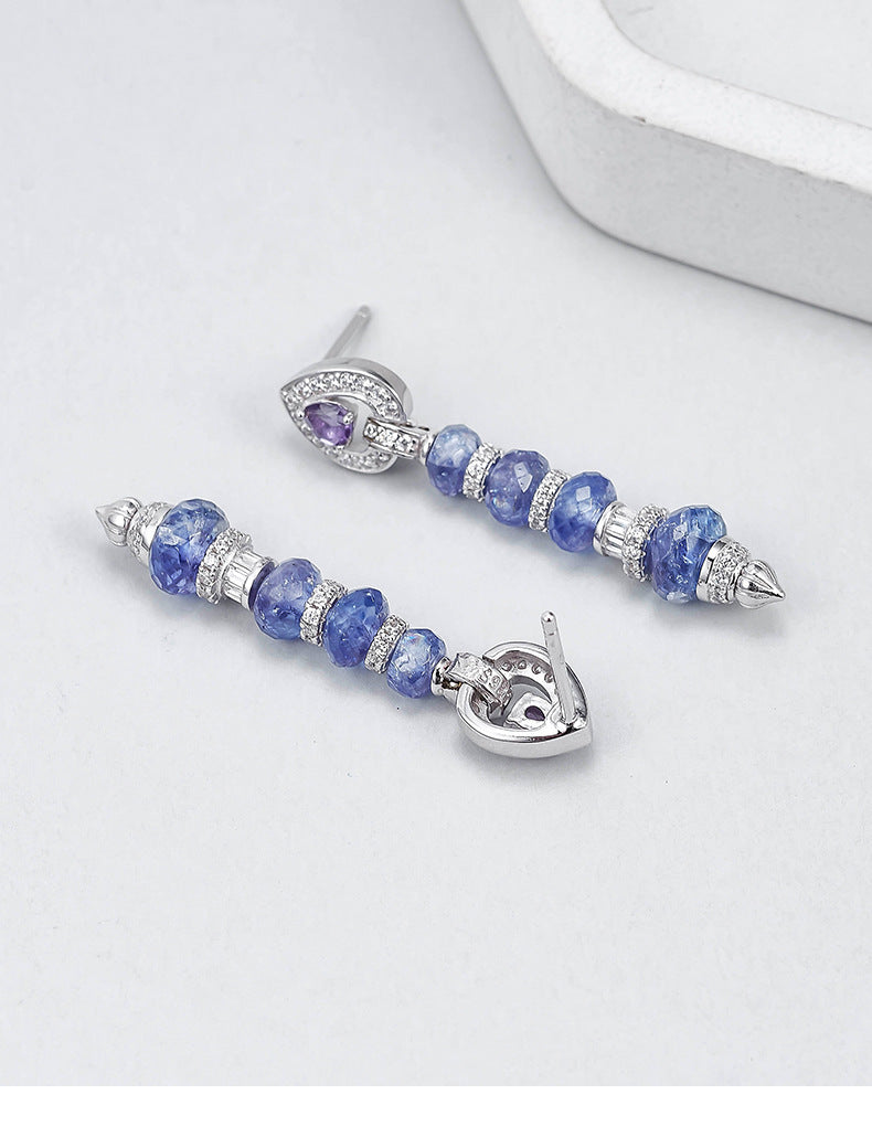 Zircon Long Chain Earrings - 925 Silver Micro-Inlaid - Tanzanite Super Flash Design