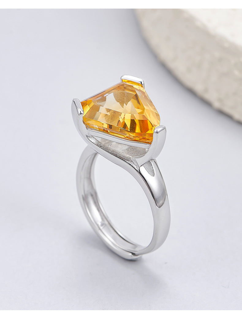 Office to Evening Citrine Ring - Adjustable 925 Silver with Natural Gemstone - Minimalist Heirloom Jewelry