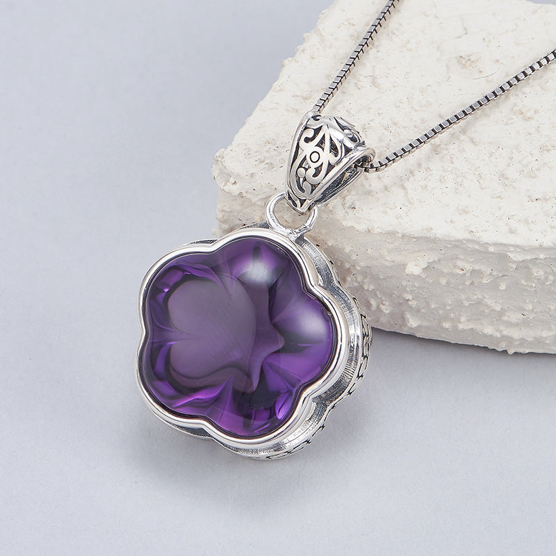 Plum Blossom Amethyst Pendant | 925 Sterling Silver | Delicate Necklace