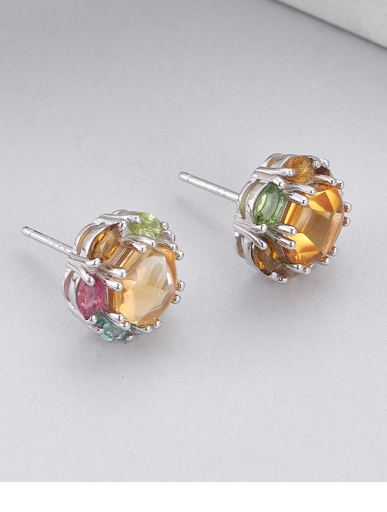 925 Sterling Silver Rainbow Tourmaline Flower Pendant Necklace