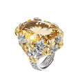 Hollow Leaf Crystal Ring - 925 Silver Exaggerated Design - Statement Citrine Index Finger Ring