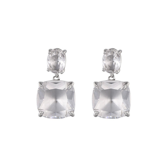 925 Sterling Silver Square Crystal Stud Earrings - Minimalist Design