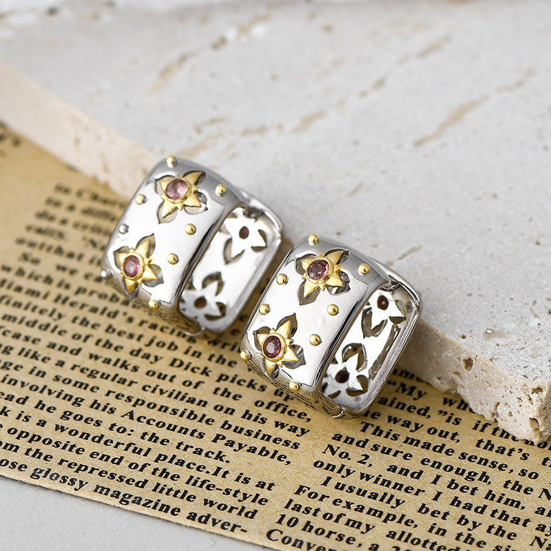 925 Sterling Silver Italian Court Style Square Hollow Earrings - Vintage Design