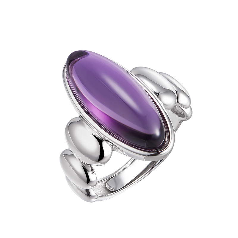 Geometric Natural Amethyst Ring - 925 Silver Cold Wind - Light Luxury Versatile Design