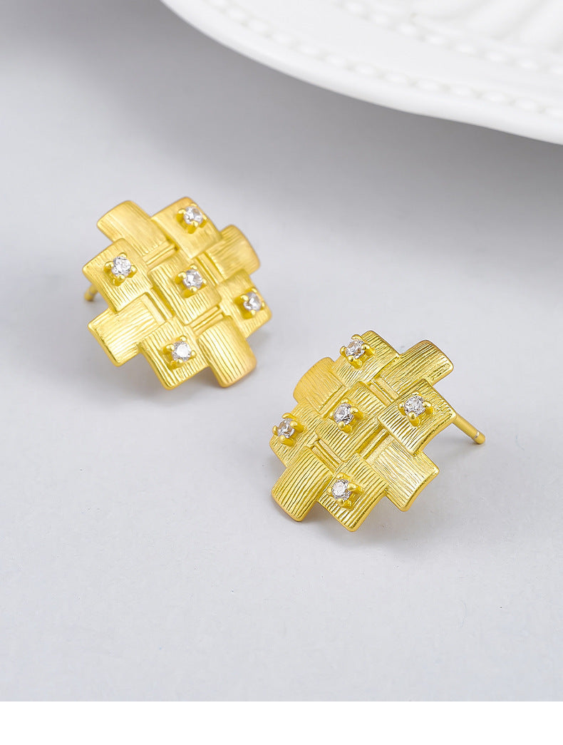925 Sterling Silver Geometric Textured Stud Earrings
