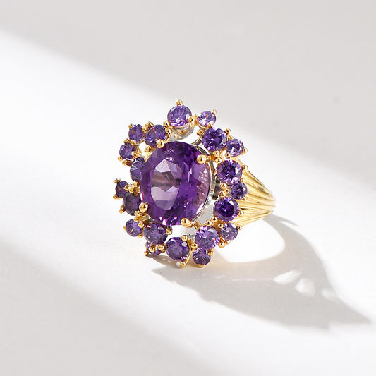 Secret Garden Amethyst Flower Ring - 925 Silver Full Diamond - Light Luxury Opening Ring