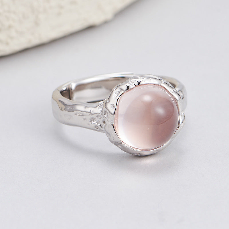 S925 silver powder crystal ring texture compact geometric adjustable ring