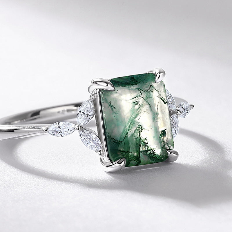 Natural Moss Agate Ring | 925 Sterling Silver | Boho Green Gemstone Ring