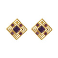 S925 silver natural amethyst stud earrings hollow rhombus high-end temperament versatile earrings light luxury