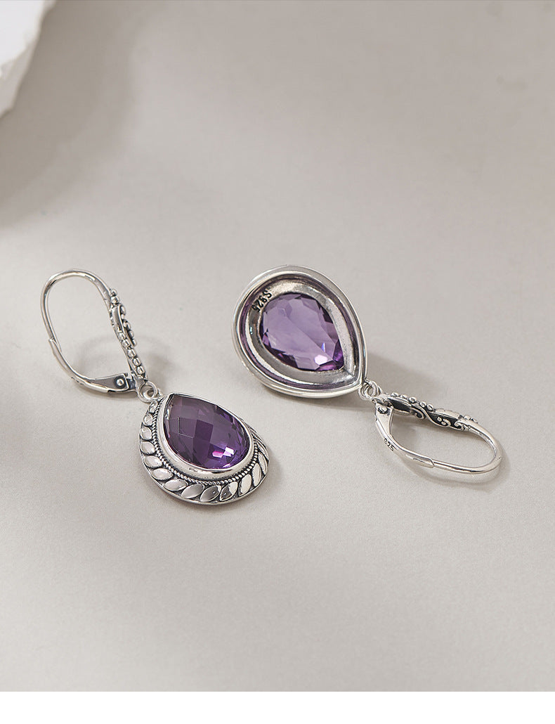 925 Sterling Silver Faceted Amethyst & Citrine Teardrop Dangle Earrings