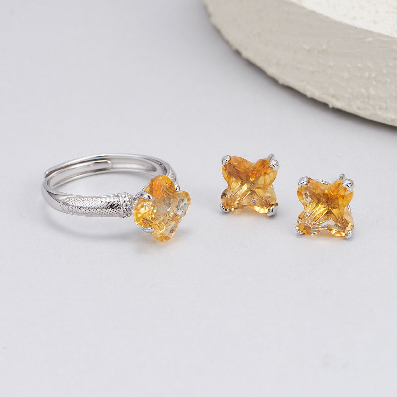 S925 silver natural citrine ring niche light luxury opening adjustable ring women