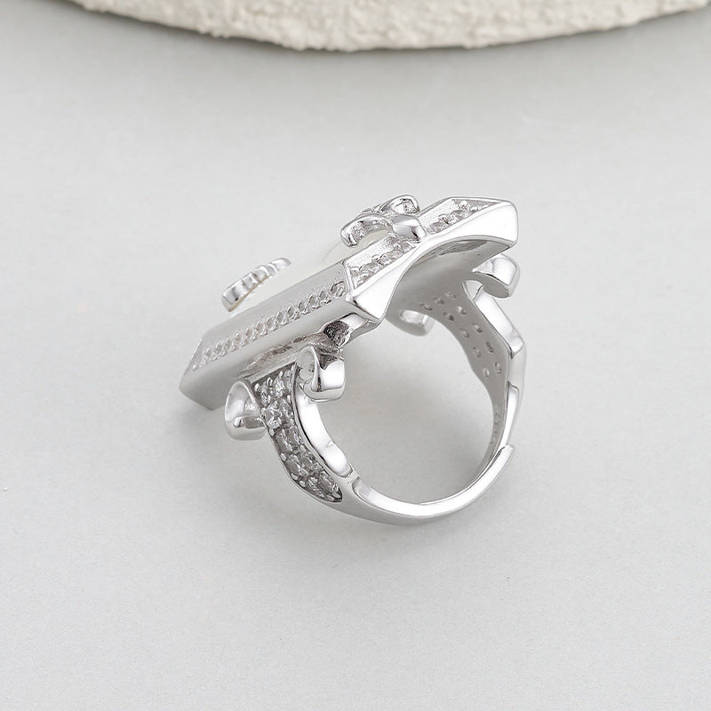 925 Sterling Silver White Shell Rectangular Ring with Crystals