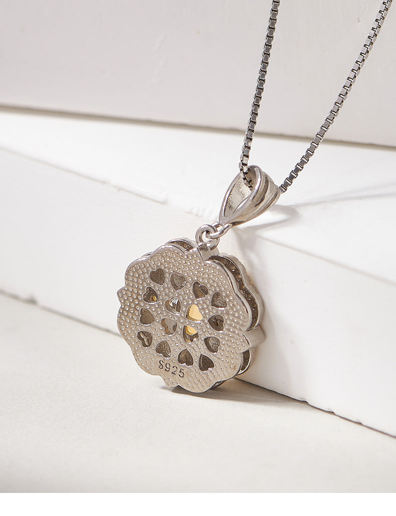 925 Sterling Silver Citrine Lace Pendant Necklace - Elegant Design