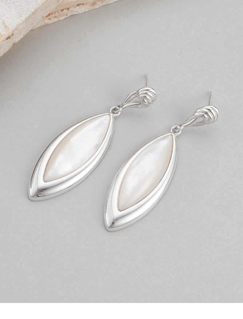 925 Sterling Silver White Shell Marquise Stud Earrings - Vintage Design