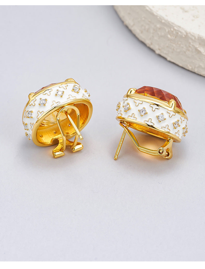 Luxury Enamel Citrine Earrings | 925 Sterling Silver | Medieval Geometric Statement Earrings