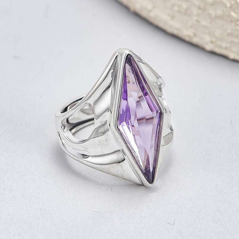 djustable Wide Band Ring - Oval Amethyst in 925 Sterling Silver - Openwork Filigree Design