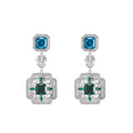 S925 silver long stud earrings retro synthetic emerald geometric high-end temperament earrings
