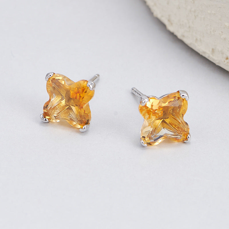 S925 silver natural citrine ring niche light luxury opening adjustable ring women