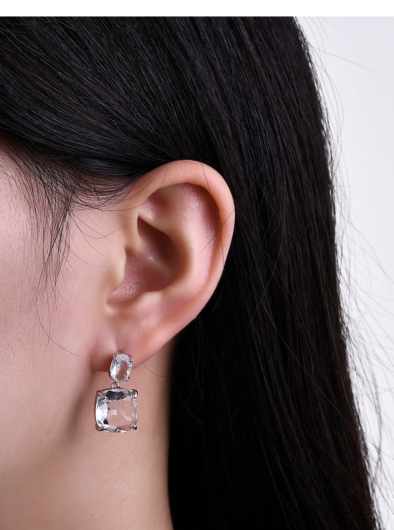 925 Sterling Silver Square Crystal Stud Earrings - Minimalist Design