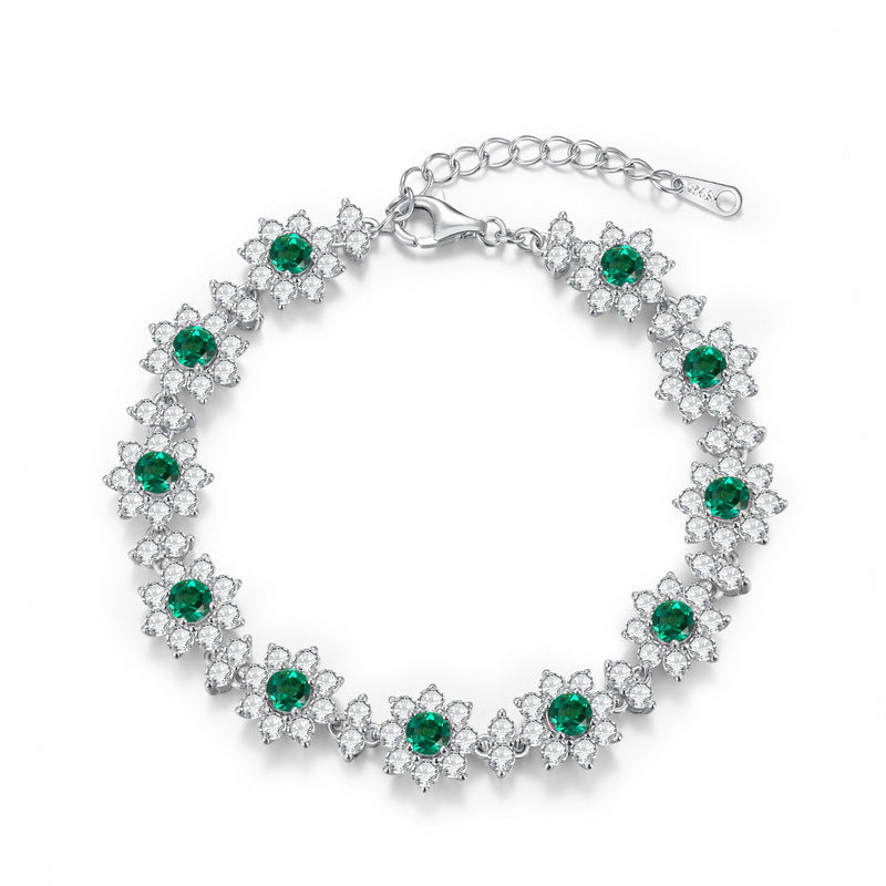 S925 Sterling Silver Cultivated Emerald Full Diamond Bracelet