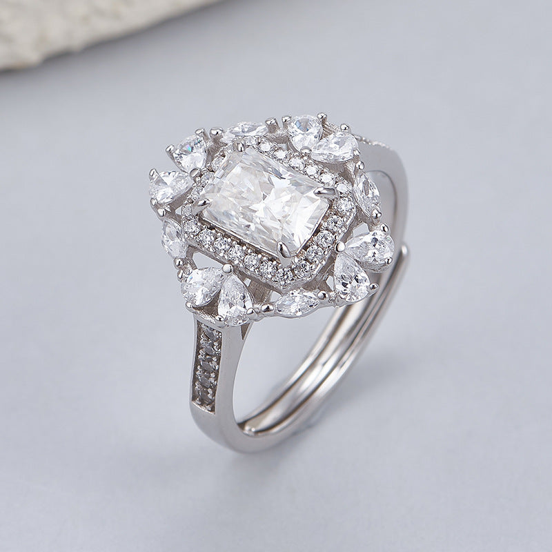 Moissanite Engagement Ring | 925 Sterling Silver | Adjustable Geometric Ring