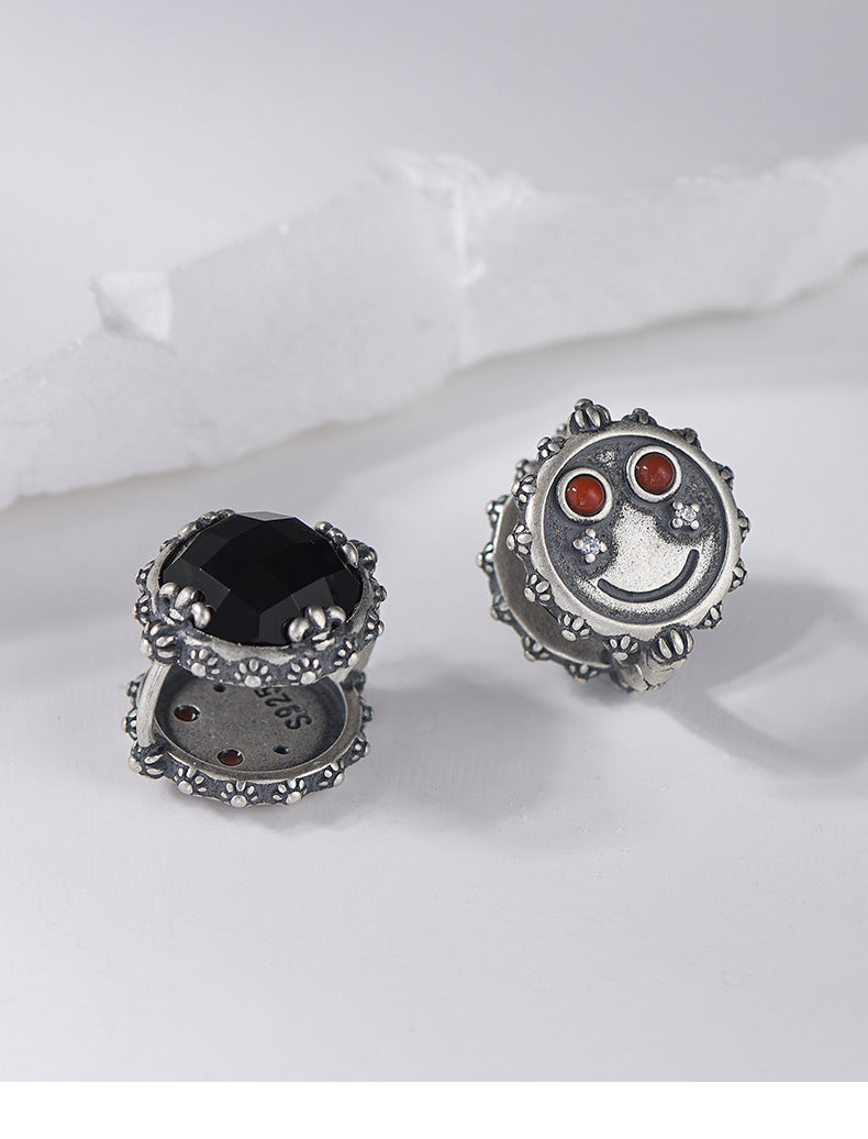 Geometric Onyx Earrings - Polished Sterling Silver Settings