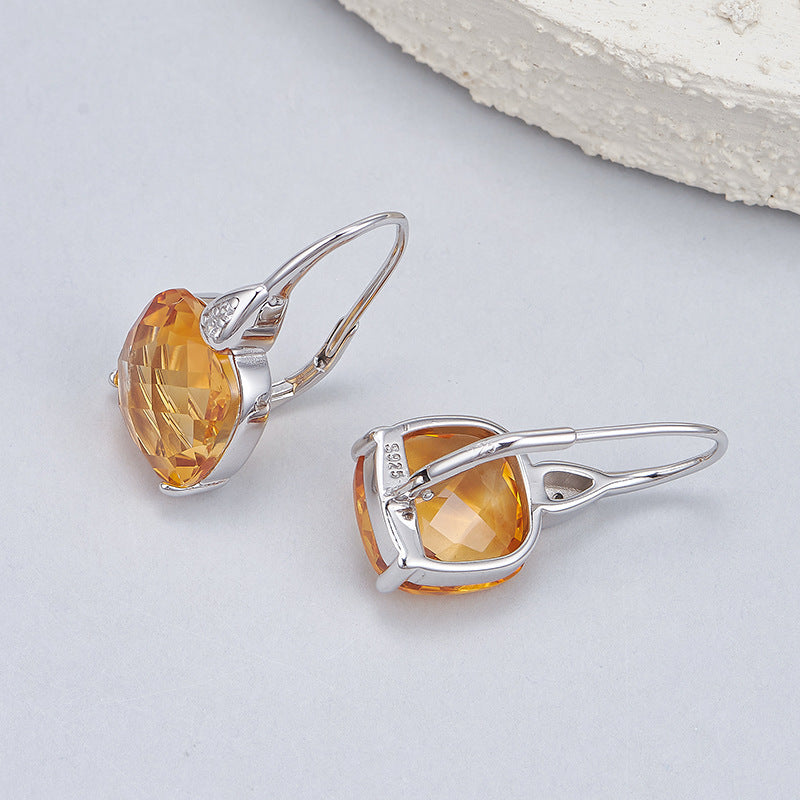 Citrine Square Earrings | 925 Sterling Silver | Minimalist Stud Earrings