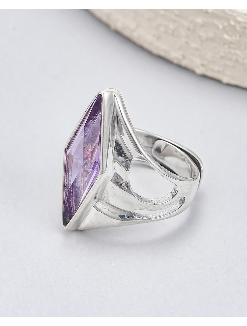 djustable Wide Band Ring - Oval Amethyst in 925 Sterling Silver - Openwork Filigree Design
